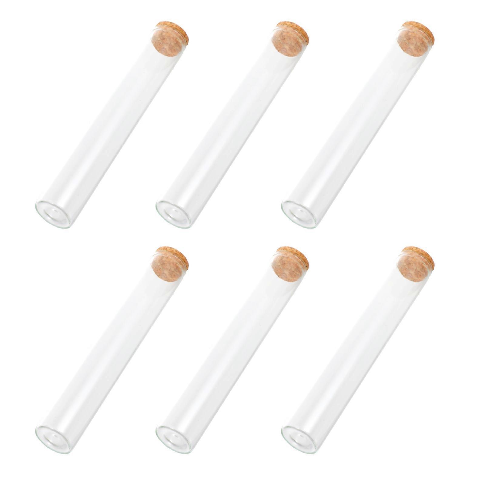 Glass Test Tube for Scientific Use with Wooden Cork 6Pcs Set Container