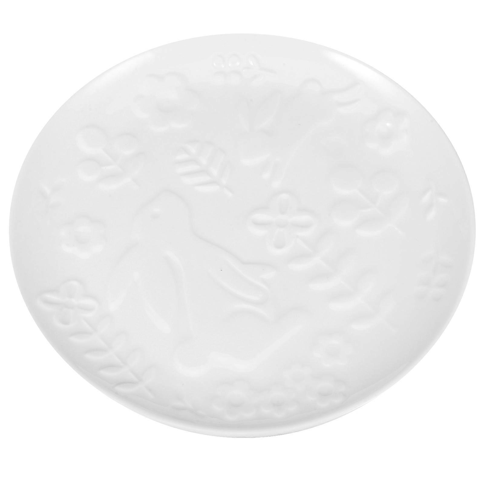 Food Plates Ceramic Nordic Plate for Storage 3Pcs White Embossed Rabbit Pattern