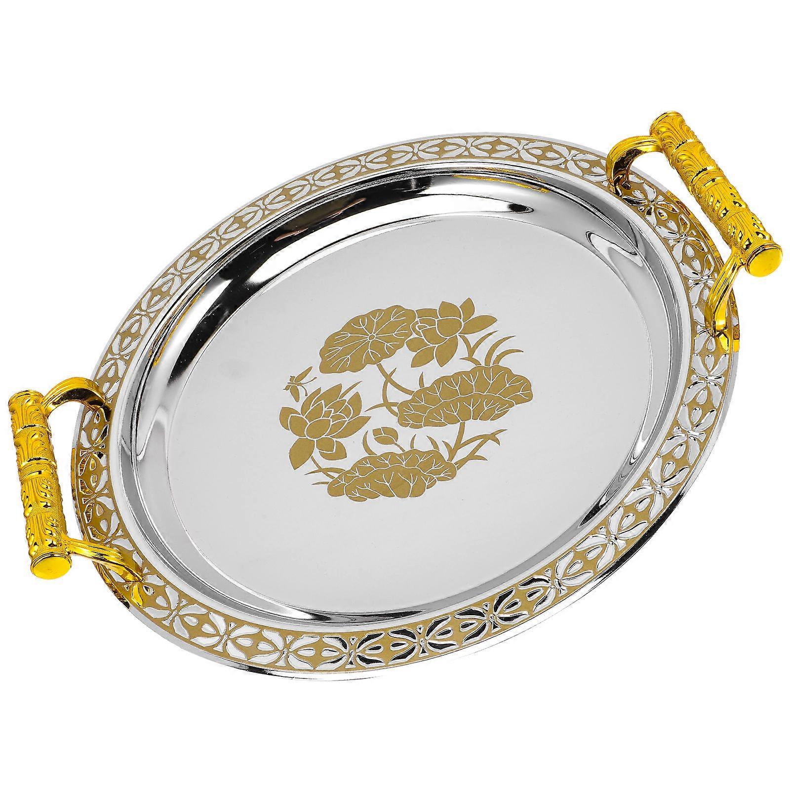 European Style Round Serving Plates For Household Use And Buffets In Golden Color Perfect For Parties And Picnics 5Pcs