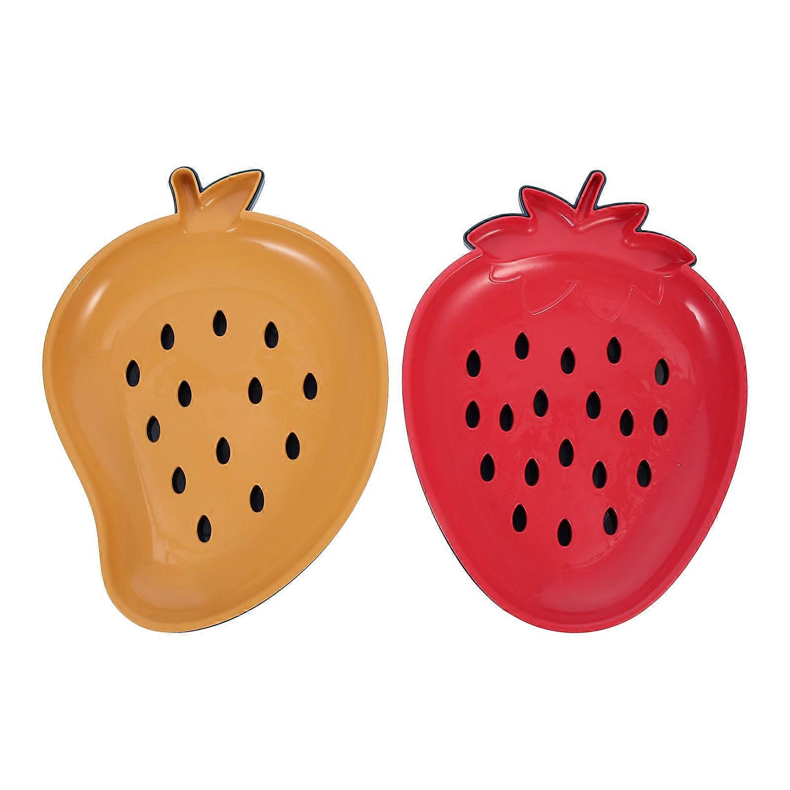 Double-Layer Fruit Drain Plate Fruit Serving Plates for Home Use 2Pcs