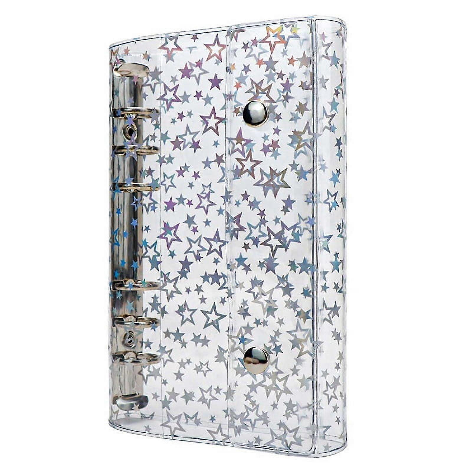 A6 Budget Binder Cover Clear PVC 6 Ring Binder Glitter Star Refillable Notebook Shell Protector with 2 Snaps
