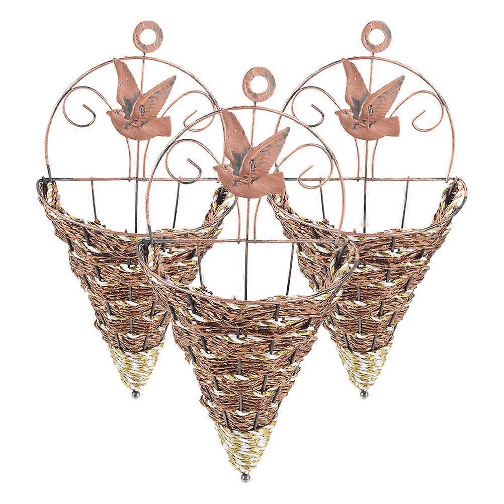 Rustic Wicker Flower Pot Holder Hanging Wall Basket with 9Pcs