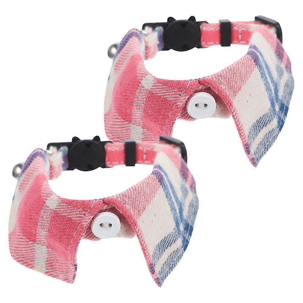 Adjustable Cat Collar 2Pcs Neck Tie with Bell Comfortable Pink Kitten Collar