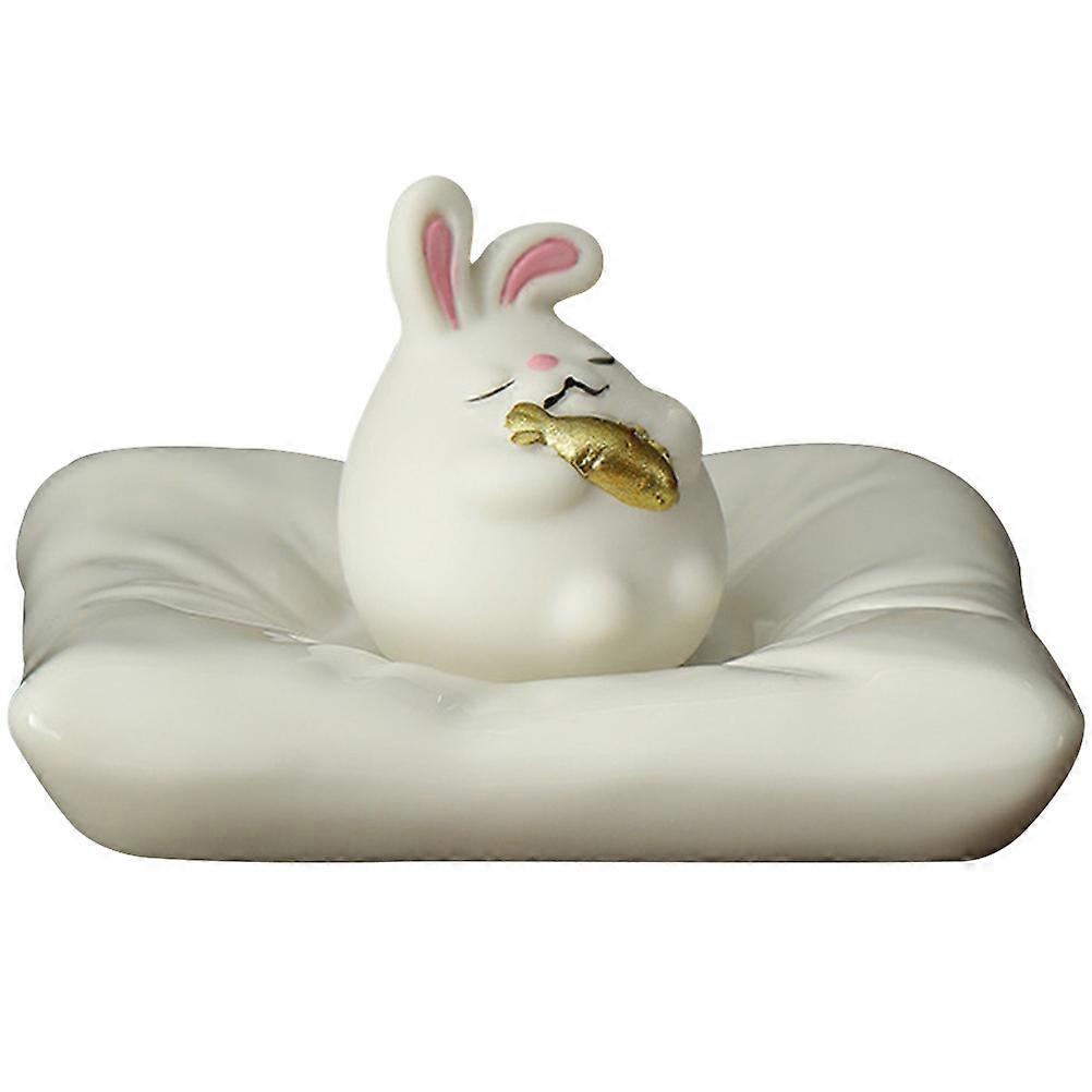 Incense Holder Desktop Ceramic Burner for Stress Relief 2Sets White Rabbit