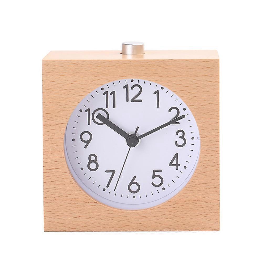Silent Alarm Clock Square Wooden Clock with Night Light 2Pcs Pack