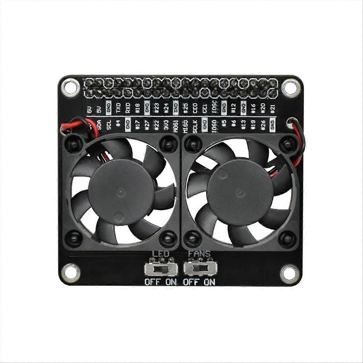 For Raspberry Pi 4B Dual Cooling Fan Module with LED Radiator