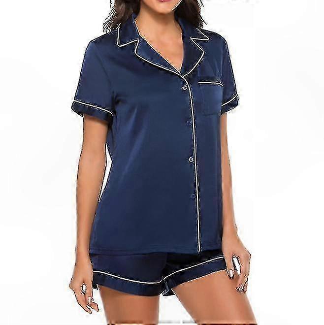 Satin Pajama Set for Women - Short Sleeve Two-Piece Lounge and Sleepwear with Button-Down Top