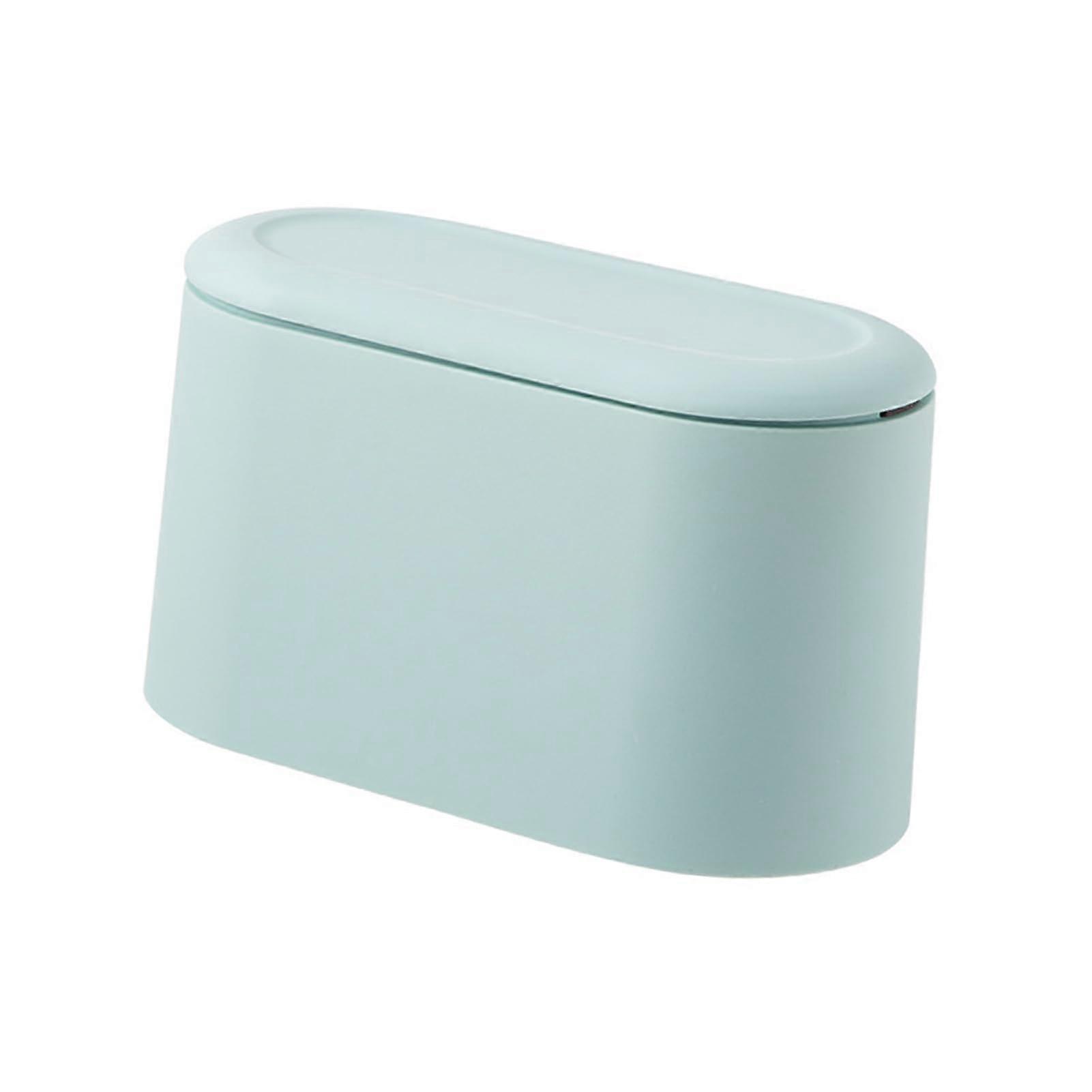 Trash Can With Press Lid Blue Compact Portable Waste Bin For Office Kitchen Bathroom