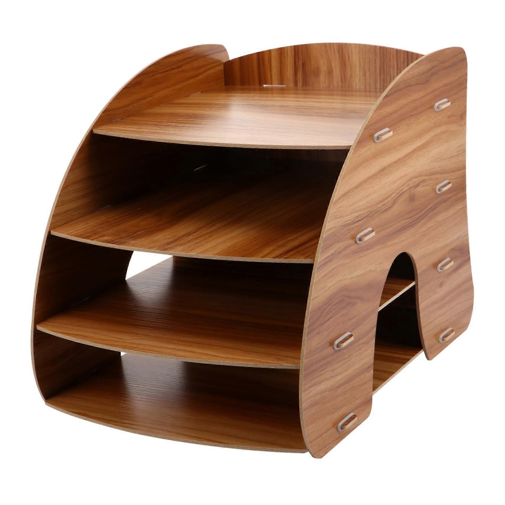 Multilayer Wooden Office Storage Shelf Desk Organizer Rack SpaceSaving Desktop Bookshelf For Files And Books