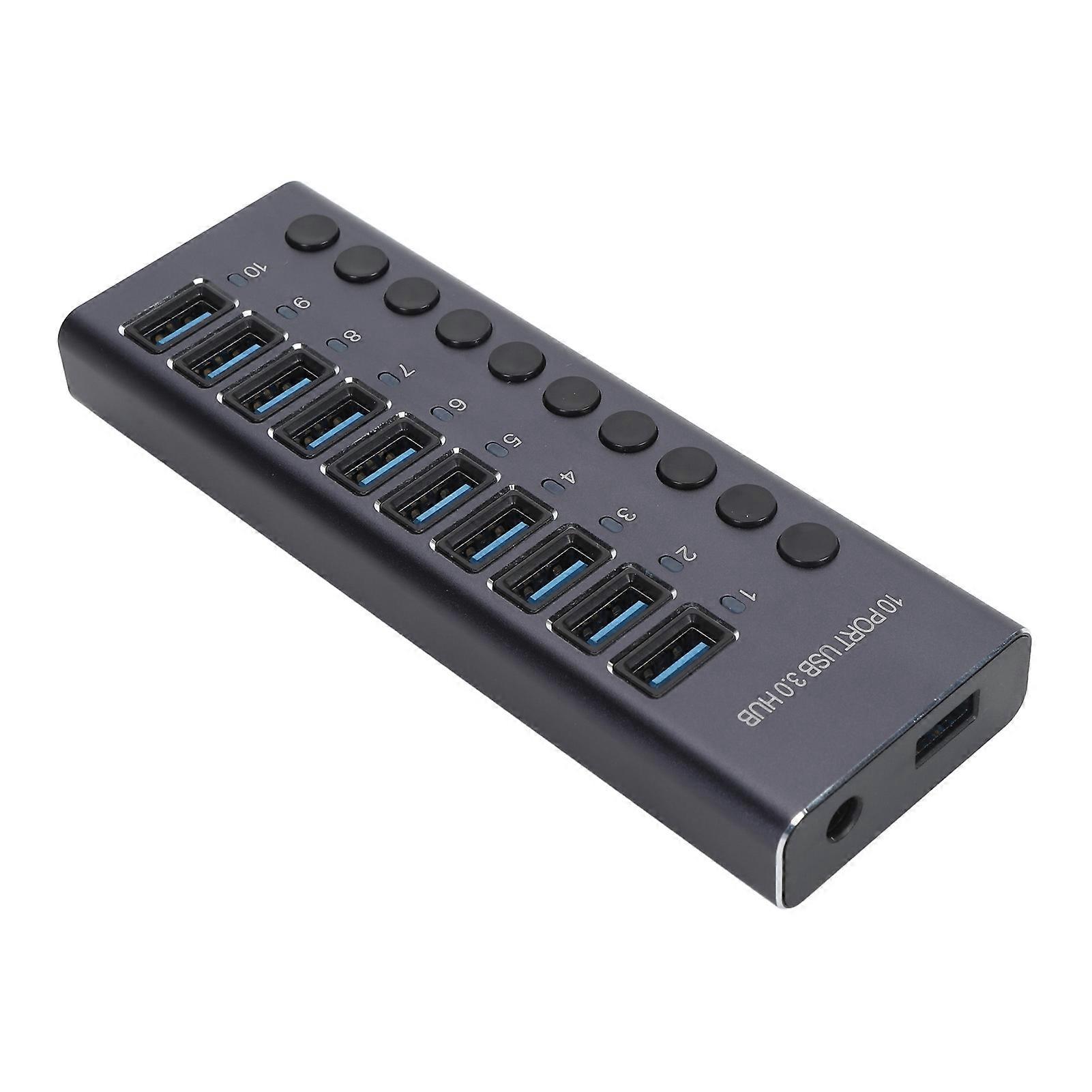 USB 3.0 Data Hub 10 Port Individual Switch USB Splitter with 60W Power Adapter for Laptop PC Game Console 100‑240V AU Plug 