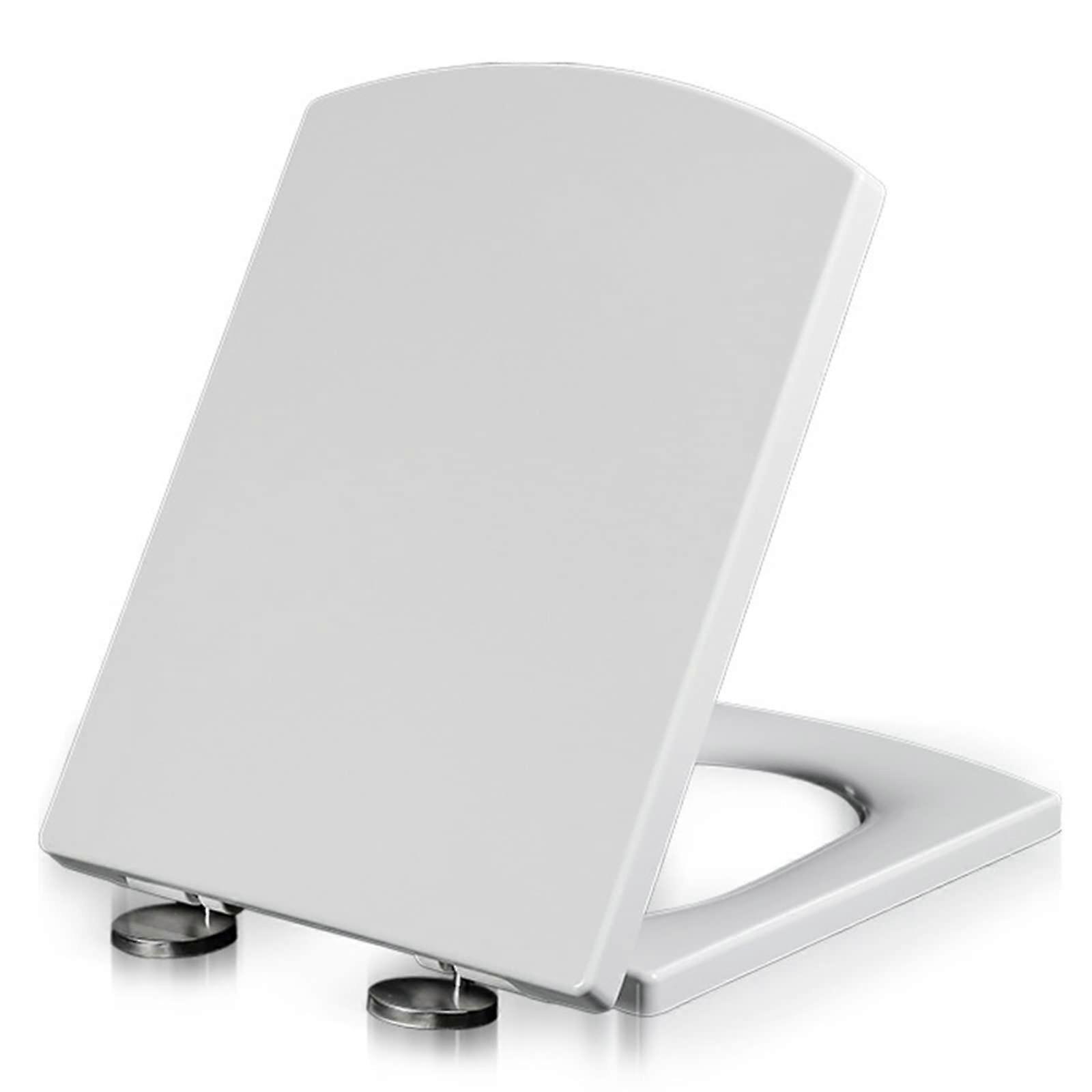 Toilet Seat Square Soft Close Rectangle, White, Quick Release Lid, Fix Adjustable Hinges, Easy Installation