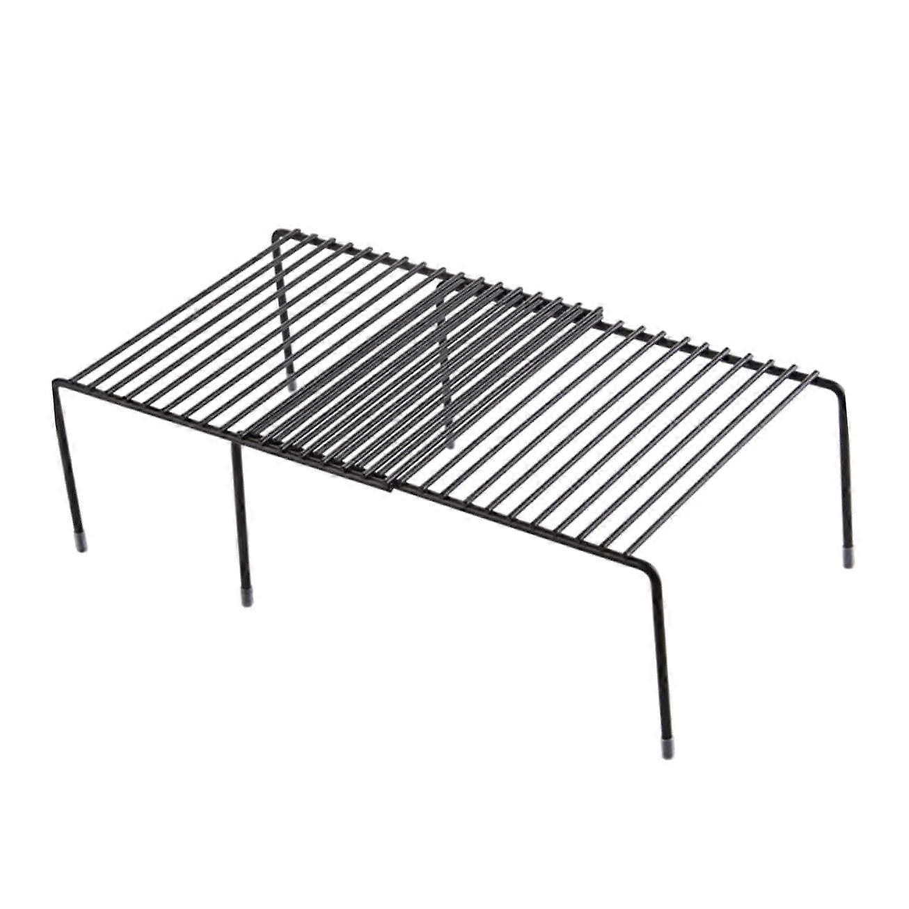 Expandable Kitchen Counter Organizer Shelf Multipurpose Stackable Cabinet Rack Condiment Bottles Cups Utensils Black