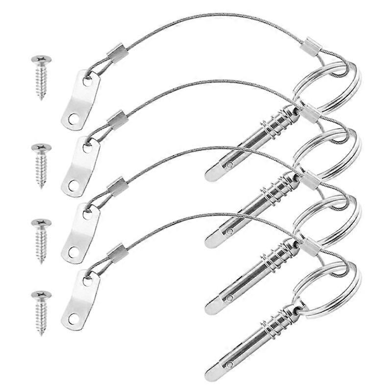 4 Pack Durable 6.3mm Quick Release Pins with Lanyard Stainless for Deck Hinge