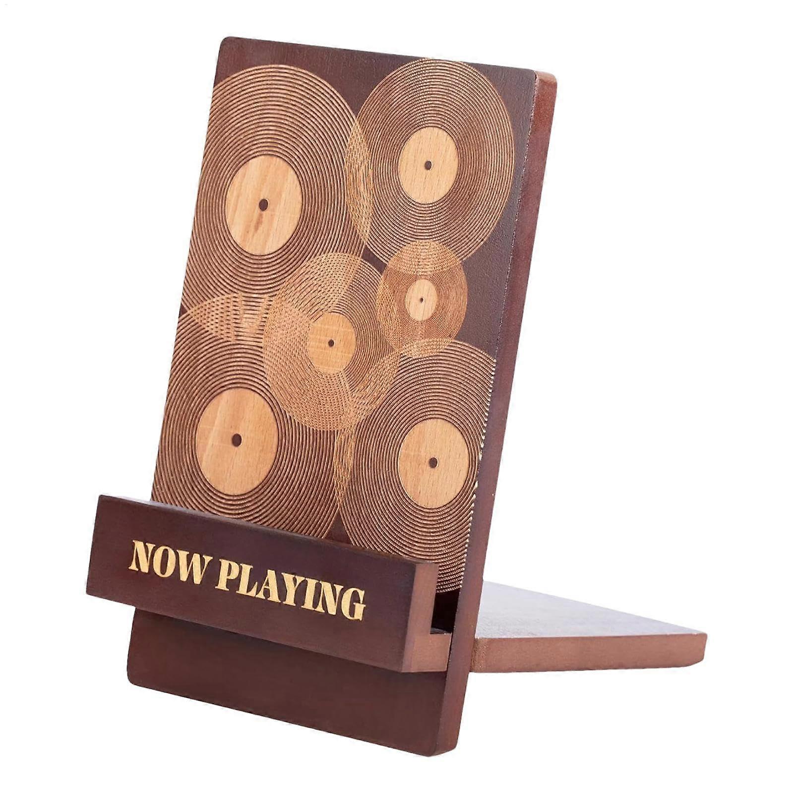 Record Holder Vinyl Record Stand With Engraved Design Extended Base Newspaper File Storage Holder