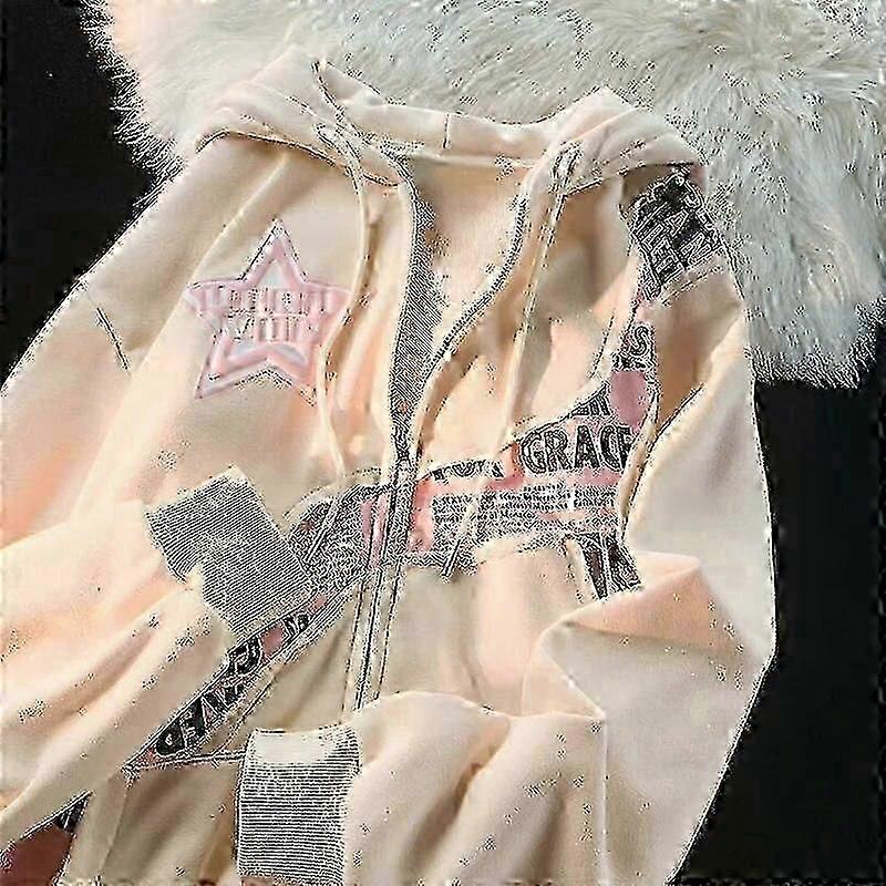 Y2K Zip Up Hoodie Women 2023 New American Fried Street Star Letter Print Patchwork Cardigan Hoodie Women's Trendy Loose Coat Top