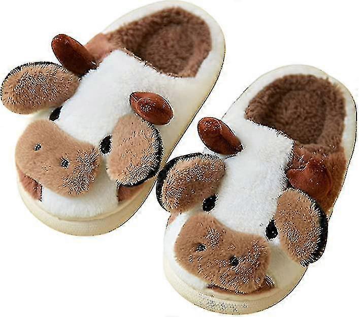 Dámské pantofle, roztomilé kreslené zvíře zimní teplé slide-on měkké kravské pantofle