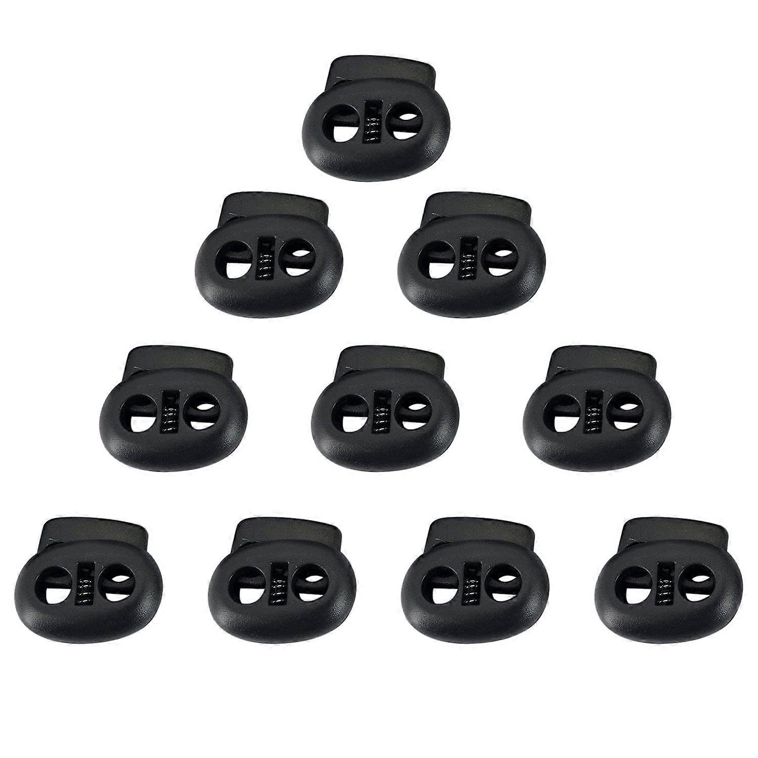 Plastic Toggle Stopper Cord Locks SpringLoaded Elastic Drawstring BeanShape TwinHole Black 10 Pcs