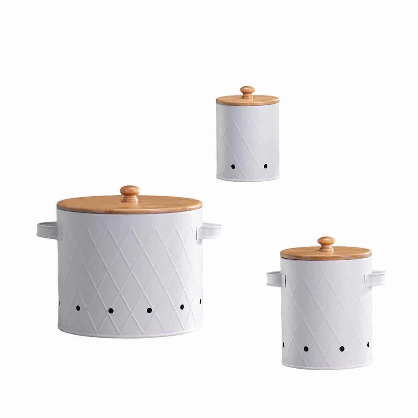 Freshness Vegetable Storage Canisters with Bamboos Lids Functional Organizers for Kitchen Counters and Restaurant Use  White
