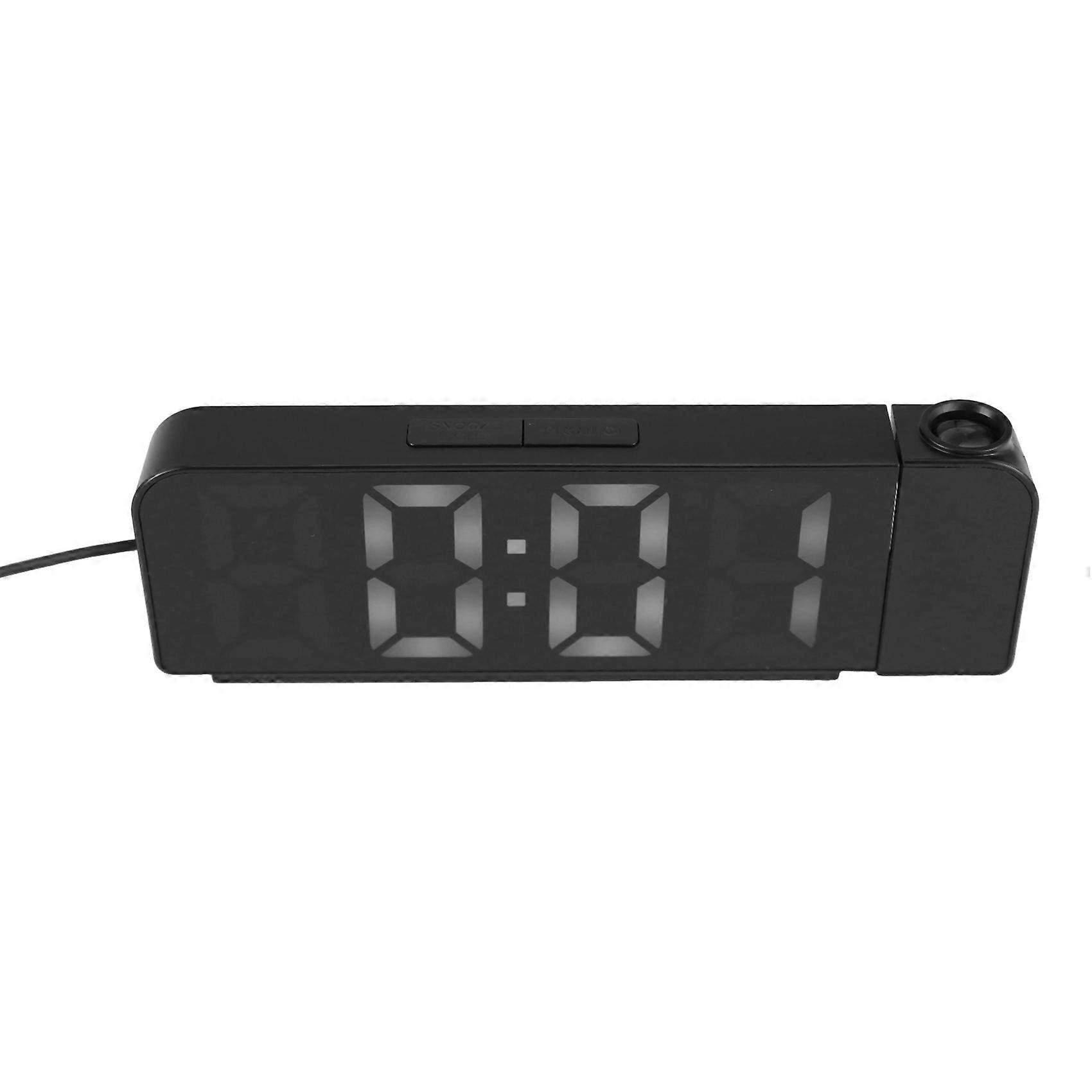 180° Rotation Projection Alarm Clock 12/24H LED Digital Clock USB Plug-in Ceiling Projector Alarm Clock (White)