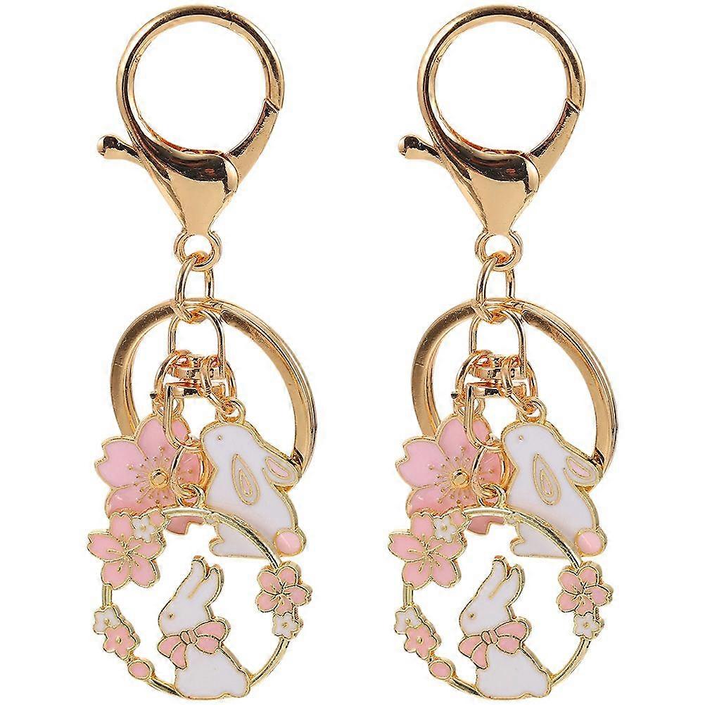 2pcs Japanese Keychain Kawaii Rabbit Keychain Cherry Blossom Decorative Charm Keychains