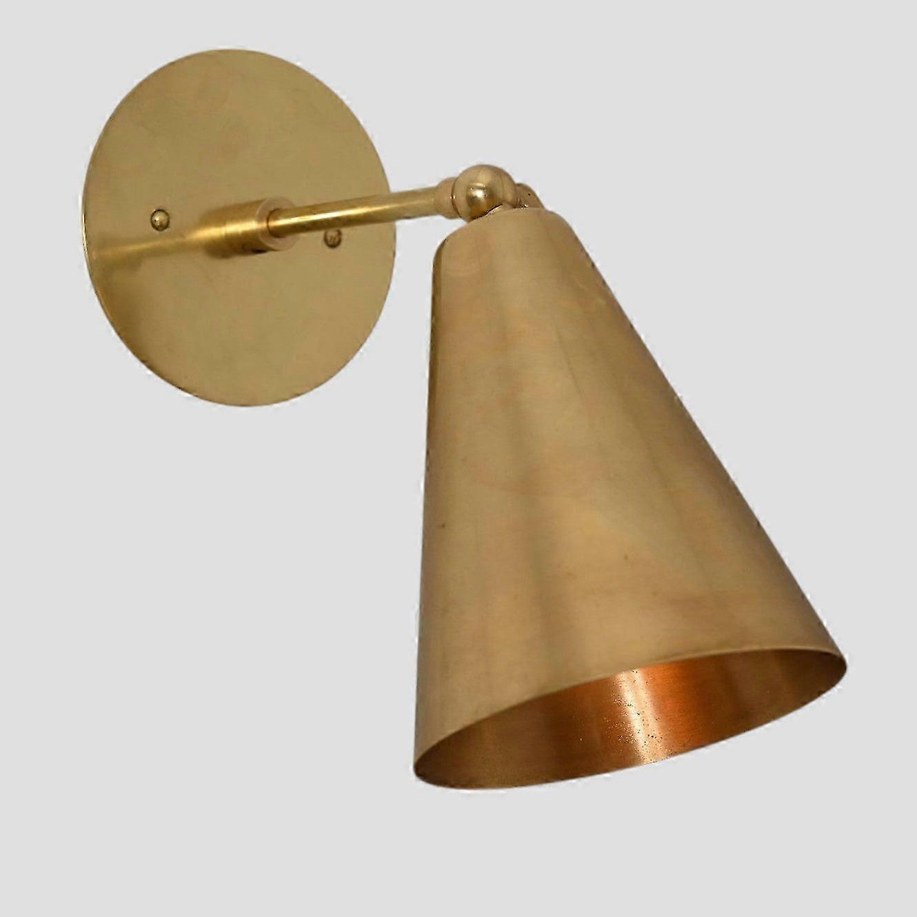 Cone Wall Light In Raw Brass – Sleek Mid-century Modern Design