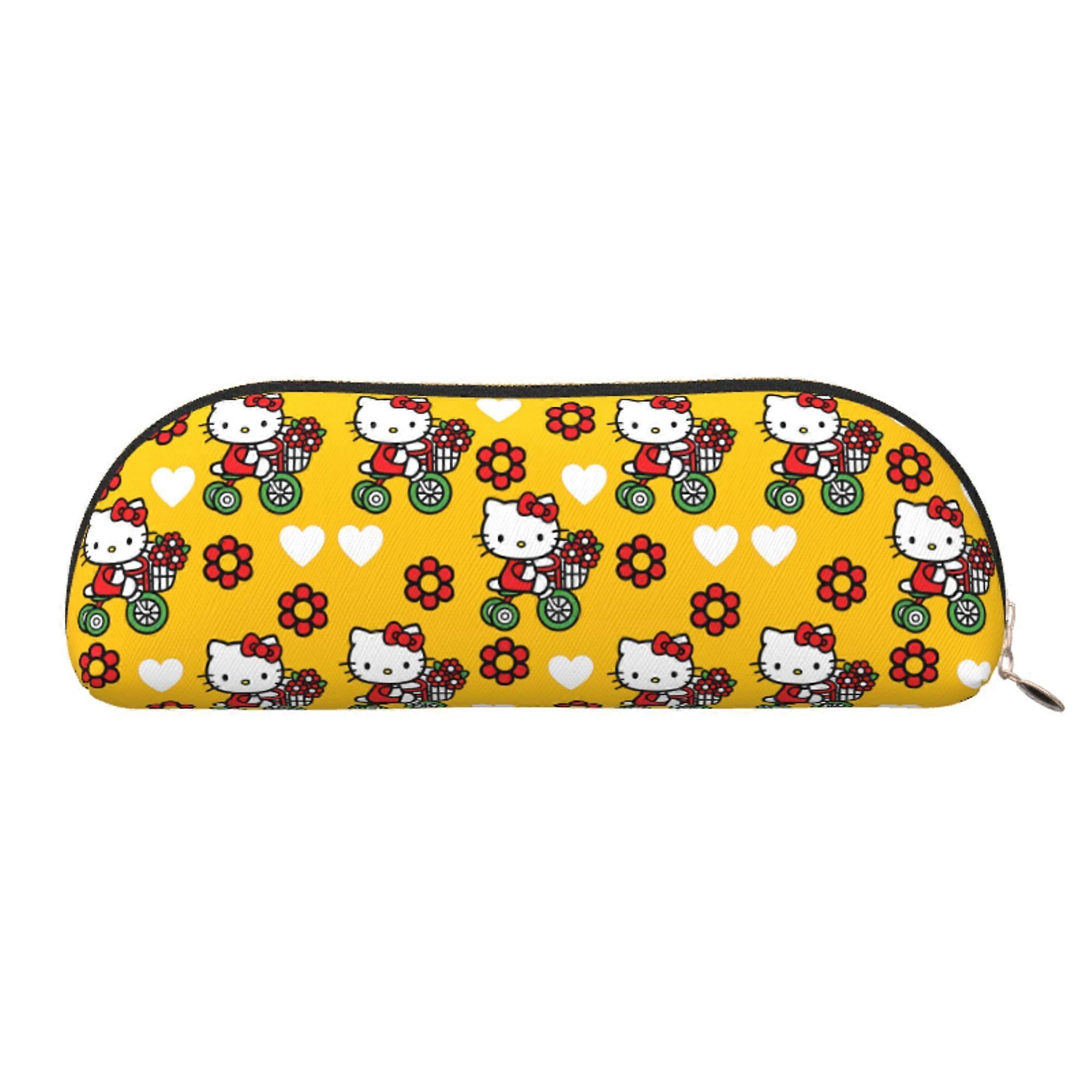 Hello Kitty Leather Semi-circular Zipper Pencil Case Large Capacity Multi-function PVC Semi-circular Storage Bag