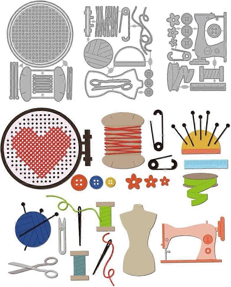 Stitchwork Theme Metal Cutting Dies Embroidery Board Frame Die Cuts Template Pins Sewing Machine Embossing Cutting Stencil for Card Making DIY Scrapbo