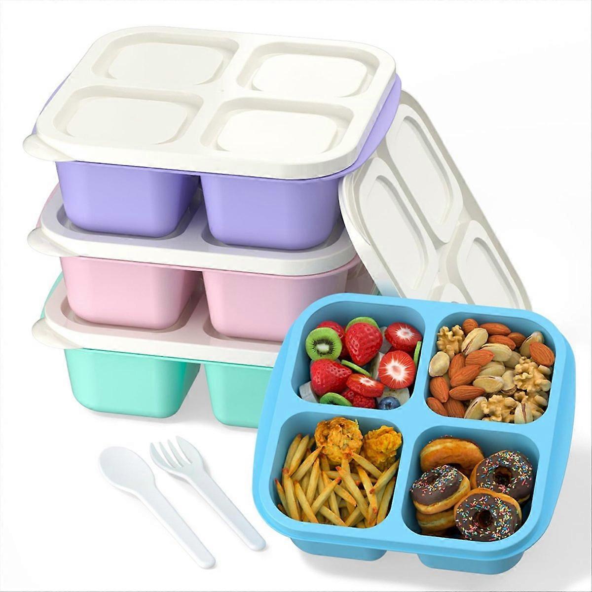 Meal Prep Containers (4 Pack), 4-Compartments Bento Lunch Box