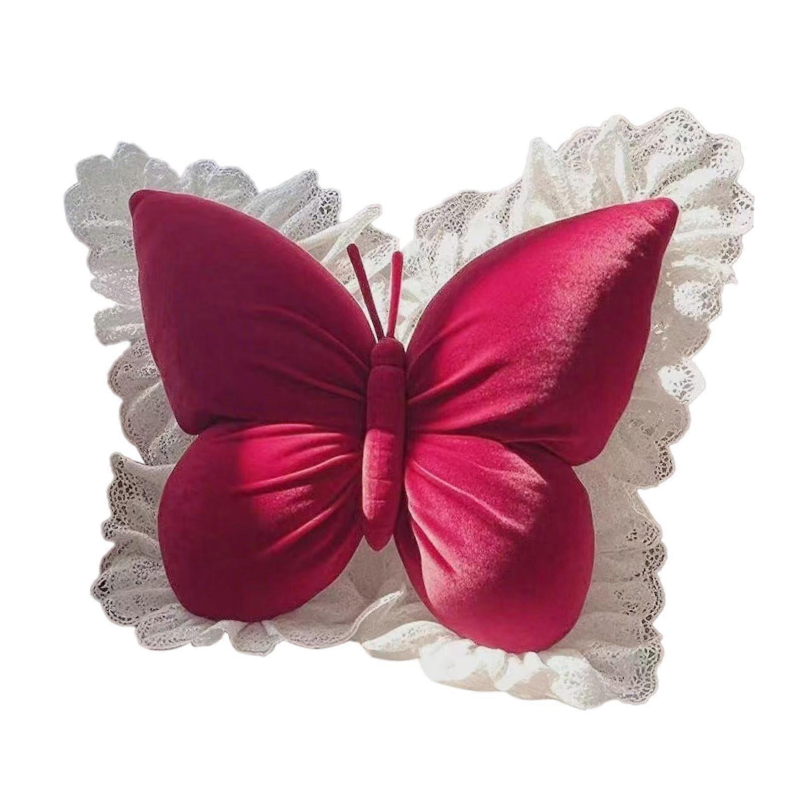 Butterfly Throw Pillow with Ergonomic Waist Support, Decorative Cushion for Sofa, Bed, Office, Red