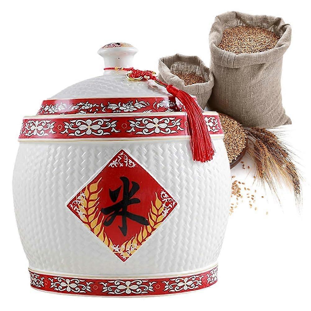 Large Ceramic Rice Storage Container with Lid 10KG Moistureproof Seal for Grain and Flour