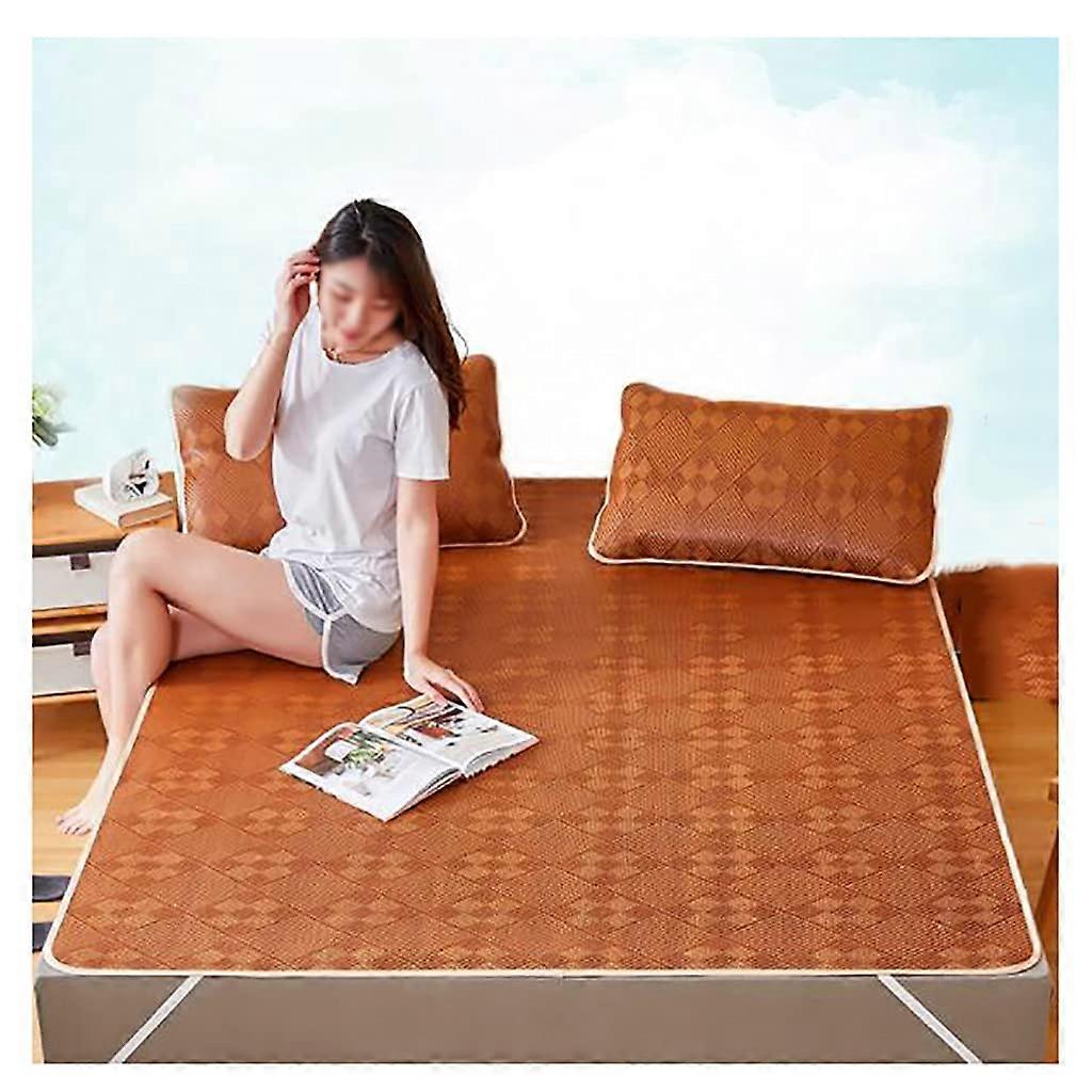 Cooling Summer Sleeping Mat with Ice Silk Surface, Foldable Rattan Bed Mat for 1.5m and 1.8m Beds