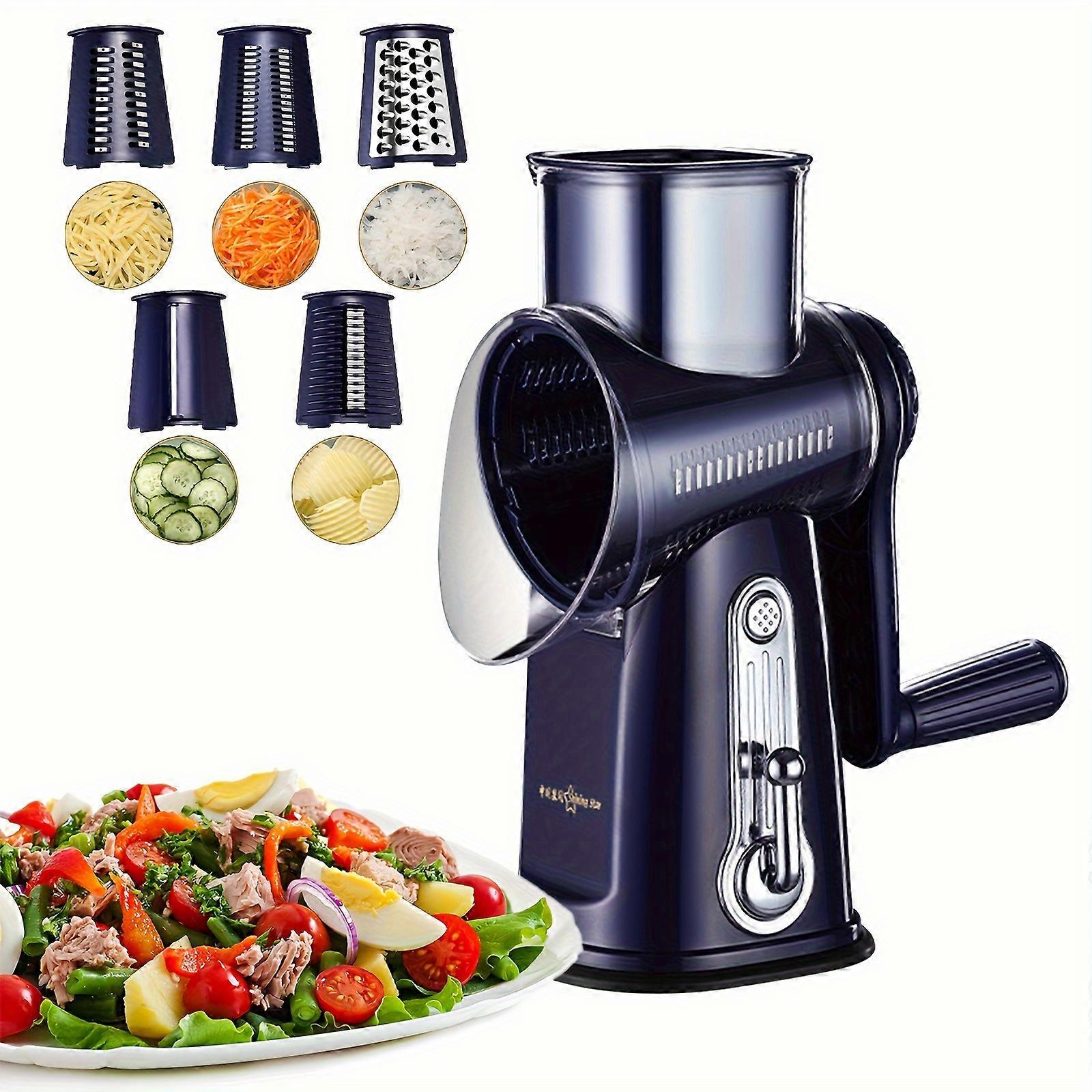 1pc 5 in 1 Rotary Cheese Grater Cheese Shredder - Round Slicer Vegetable Slicer Walnuts Grinder with Strong-Hold Suction Cup Base