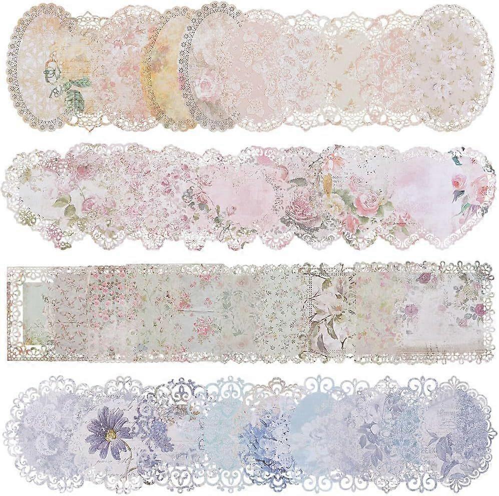 40Pcs 4 Styles Lace Edged Vintage Scrapbook Paper Floral Pattern Heart Oval Square Decorative Paper Lace for Scrapbooking Journal Card Making Photo Fr
