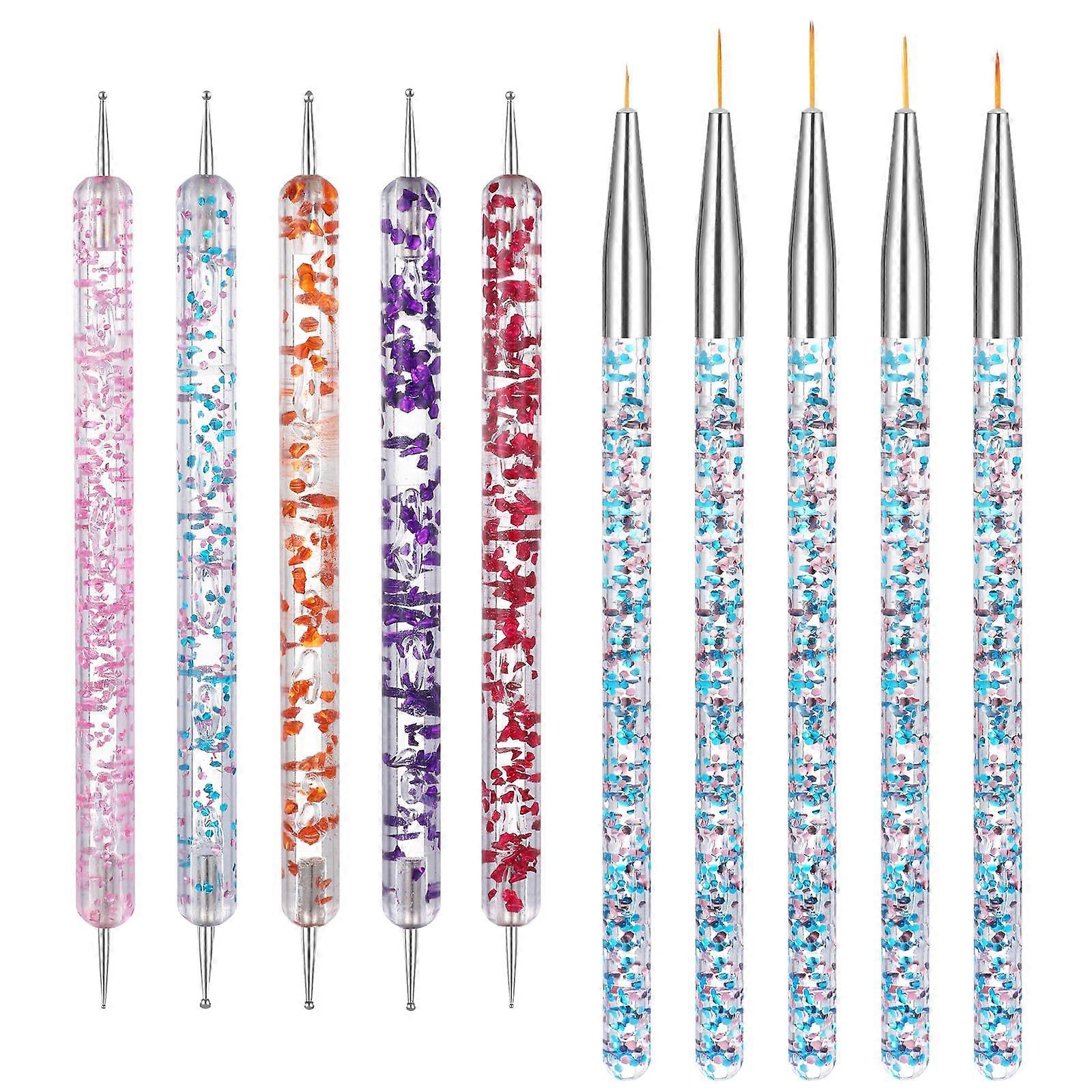 10Pcs Nail Art Brushes and Dotting Tools Set DualEnded Acrylic Handle for Salon and DIY Crafts