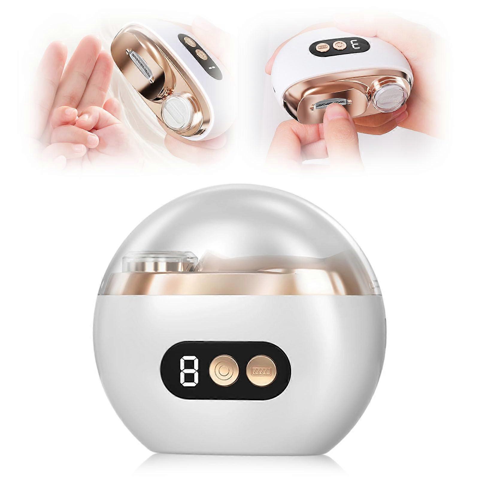 Electric Nail Trimmer with 3Speed Automatic Nail Clippers, LED Light, Rechargeable White Set