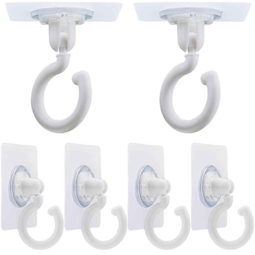 6Pcs 360° Rotatable Adhesive Ceiling and Wall Hooks for Mosquito Net Hanging Plants Towels White