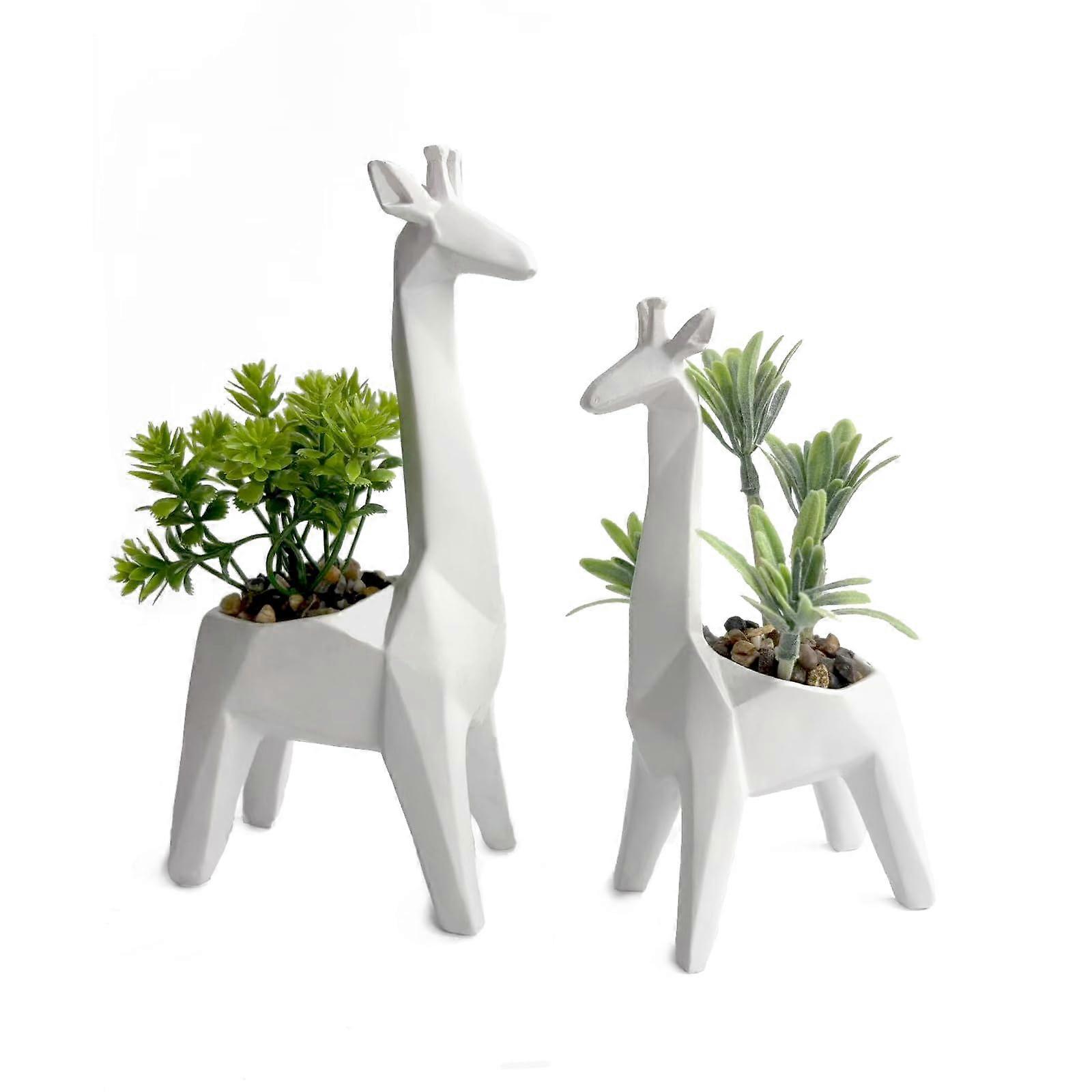 Artificial Succulent Plants in Giraffe and Deer Decorative Planters, Small Fake Desk and Shelf Decor