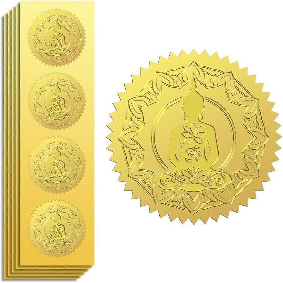 Gold Foil Sticker Seal Embossed Statue 2 Inch 100Pcs Self Adhesive Golden Around Embossing Decals for Invitation Certificate Envelope Seal Gift Card D