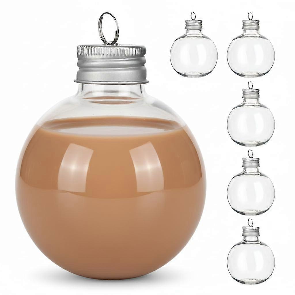 6pcs Clear Christmas Drink Ornaments with Removable Caps, Reusable Tree Decorations 150ml Silver