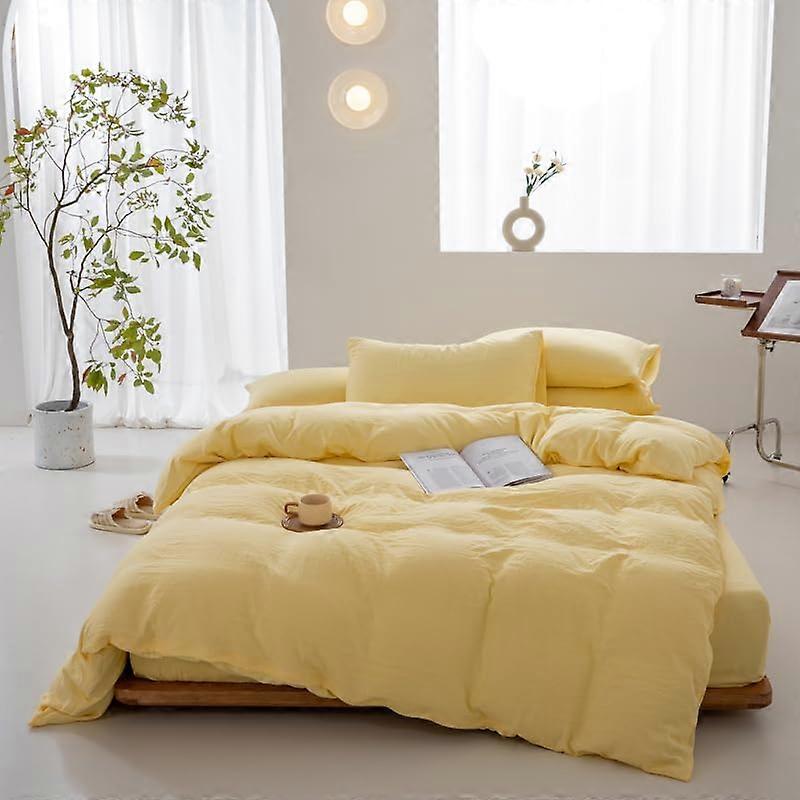 Plain Yellow Soft Cotton Polyester Duvet Cover Set Full Size with Zipper Closure 3 Pieces