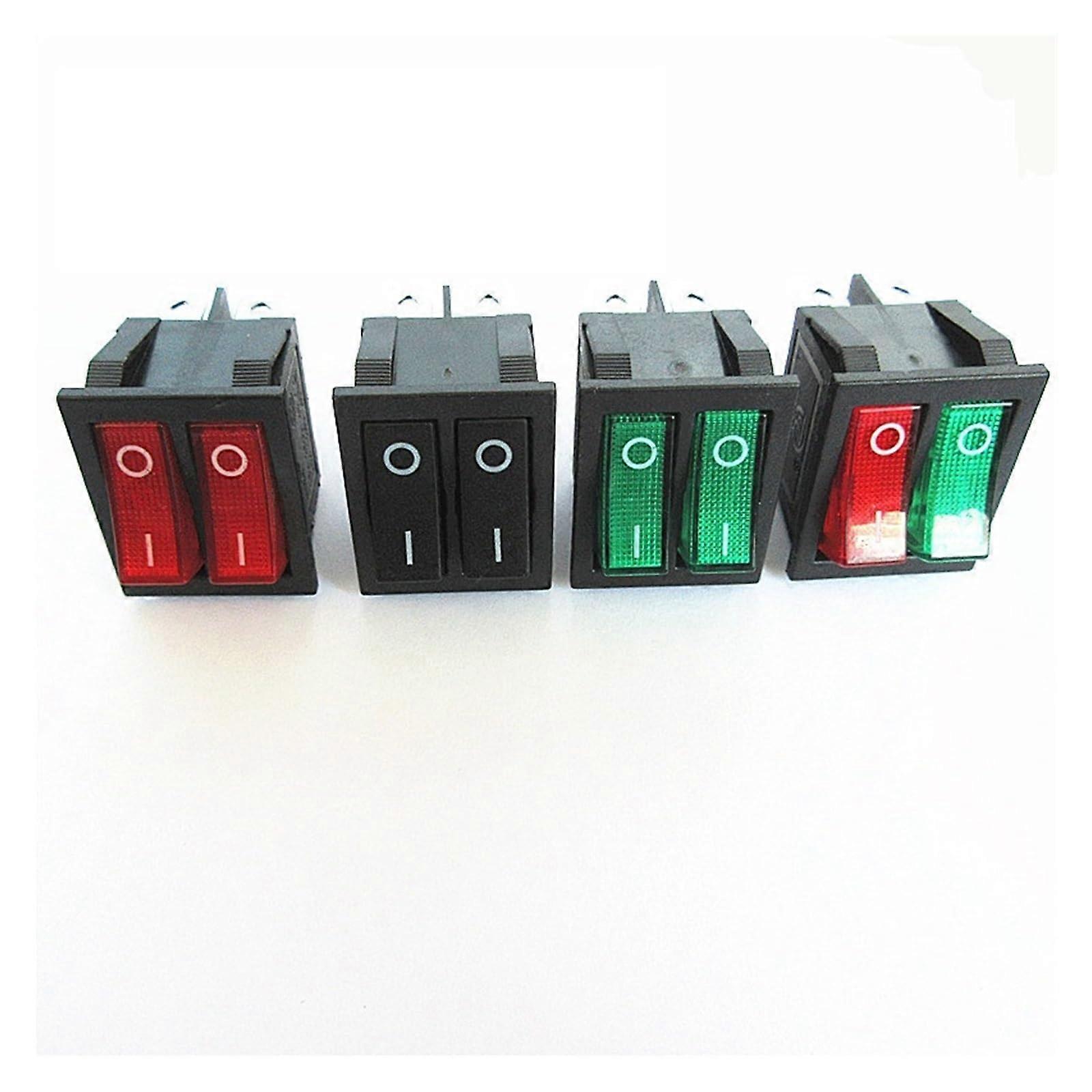 2PCS Double Rocker Switch Red Green Light 2Gear 6Pin Power Button Switch for Baking Pan Heater Cat Eye 6P