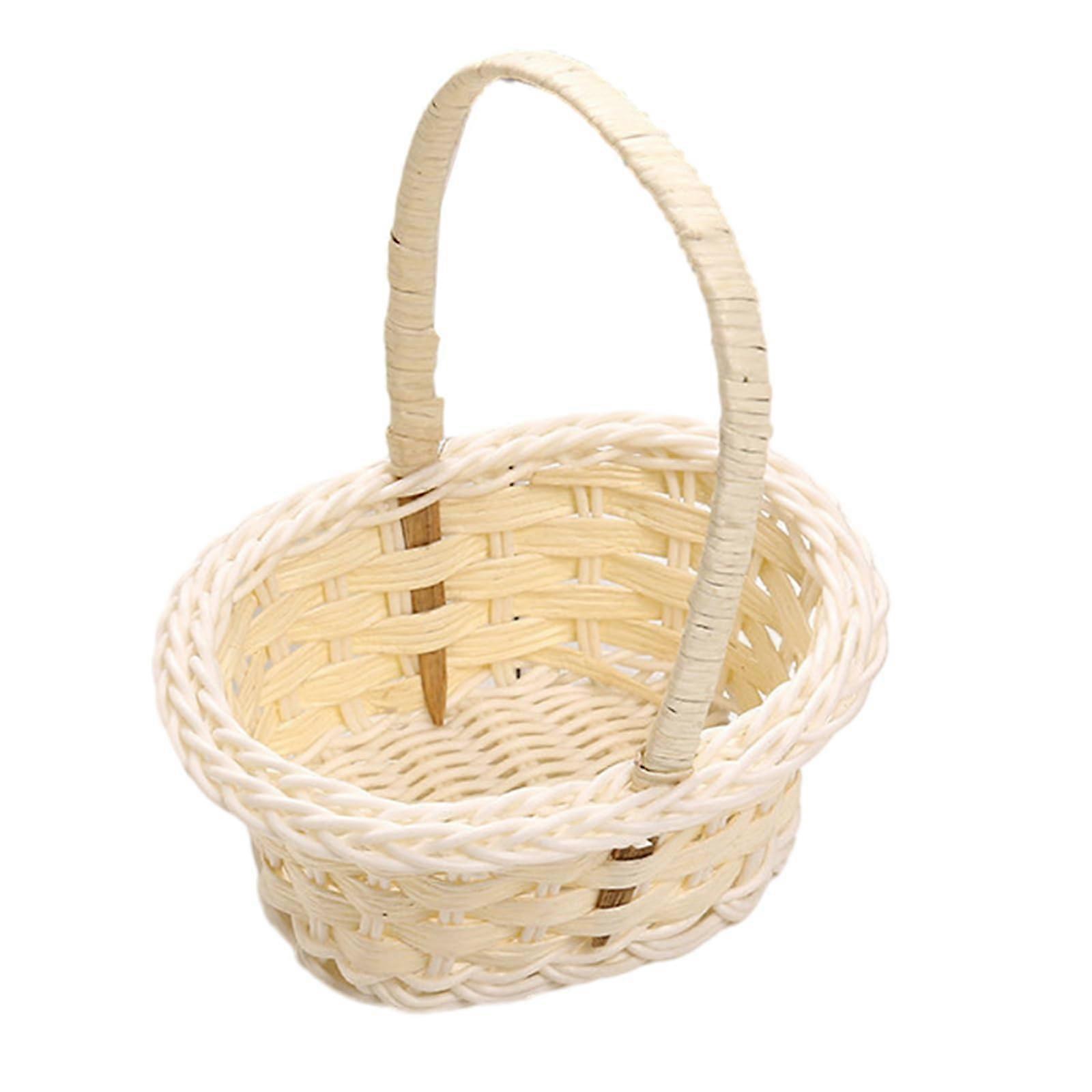 Wicker Basket with Handle for Picnics, Handwoven Oval Flower Storage, Elegant Decorative Design