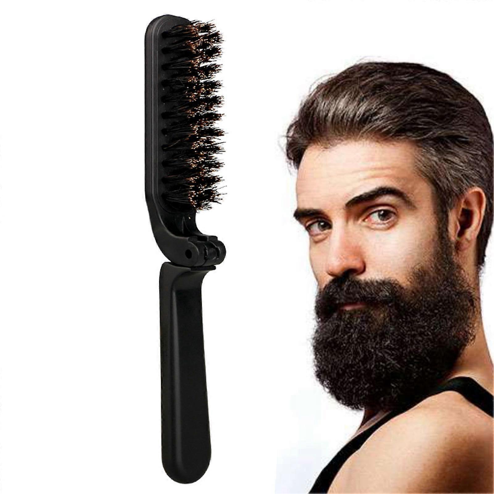 Folding Beard Brush with Soft Boar Bristles for Frizz Hair and Beard Styling, Pocket Size