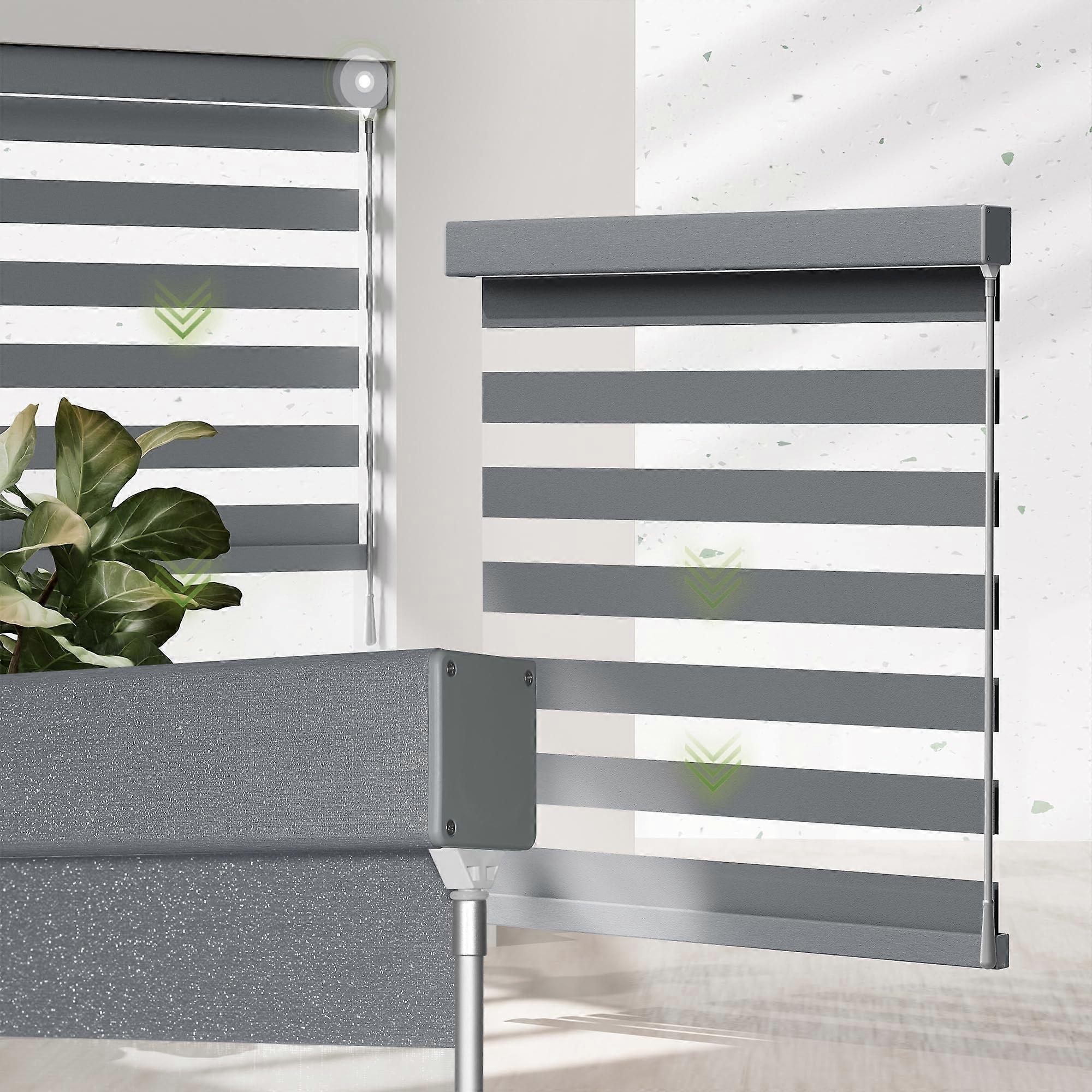 Cordless Zebra Blinds for Windows with UV Protection, Light Filtering Grey Shades, Custom Size