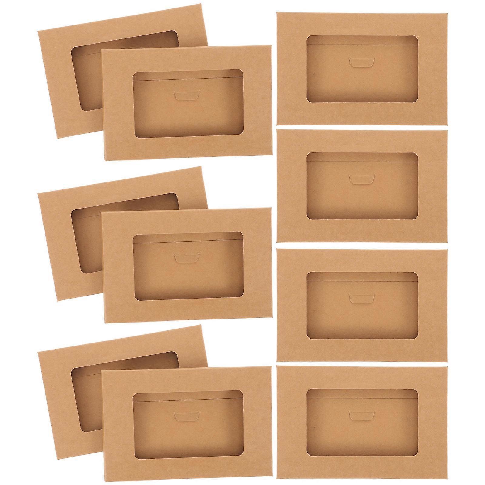 Kraft Paper Envelop Box for Postcard Storage 10Pcs with Clear Window