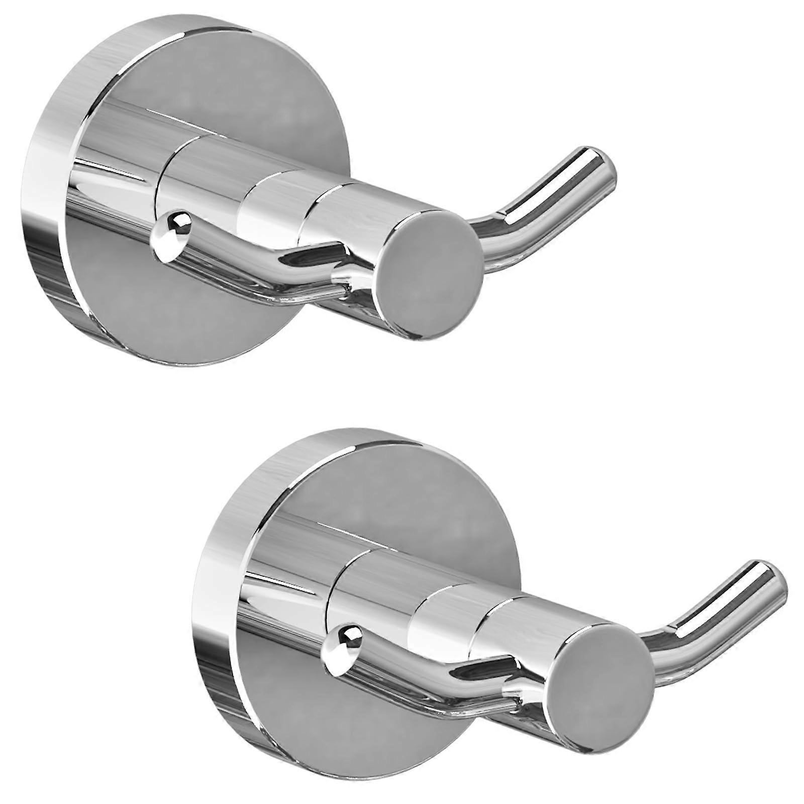 2 Pack Bathroom Towel Hooks Waterproof Rustproof Double Hook Chrome Stainless Steel Wall Hangers