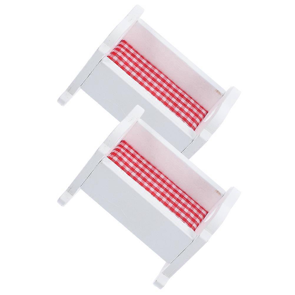 Cot Wooden Doll Cradle for Decoration 2Pcs Model Set