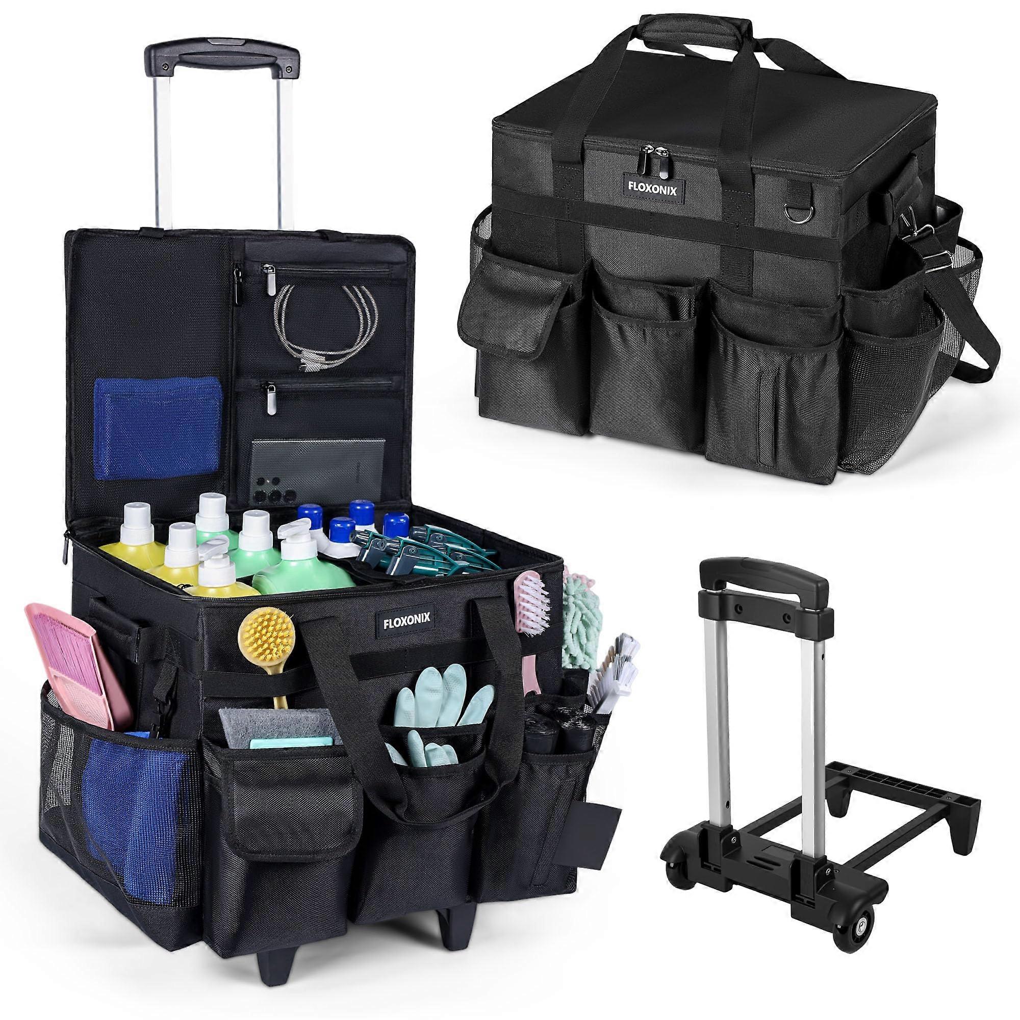 Large Cleaning Caddy with Wheels, FiveCompartment Organizer, Detachable Trolley for Housekeeping