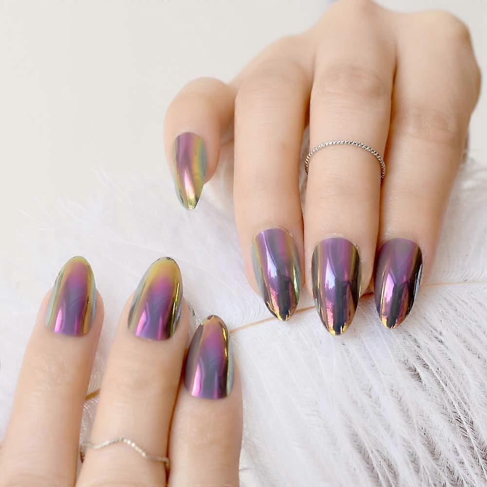 Purple Mirror Press On Nails 24pcs Medium Sharp Acrylic False Nails Reusable SalonLike Finish