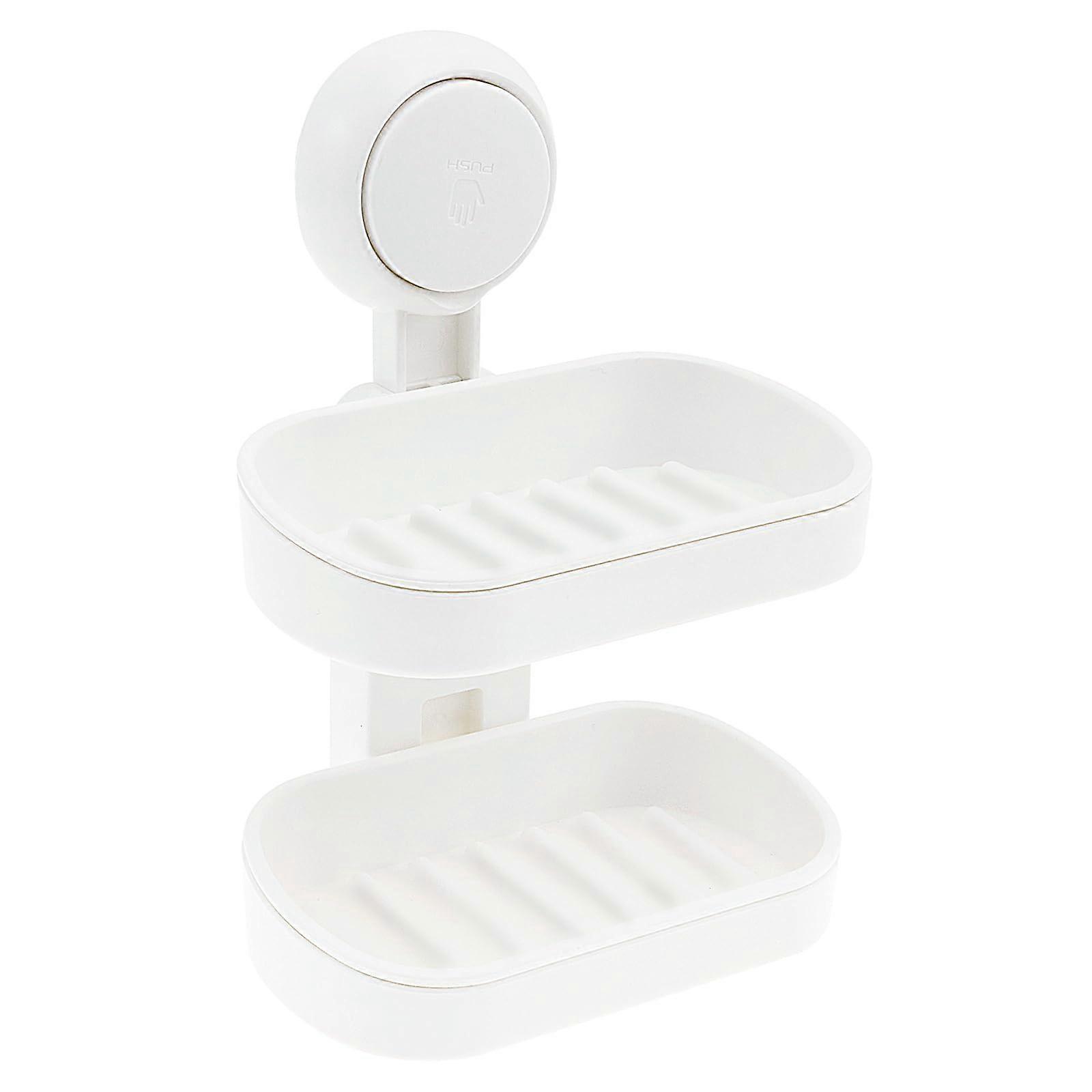 Double Layer Soap Dish with Suction Cup, No Drilling Wall Mount Holder for Shower and Sink